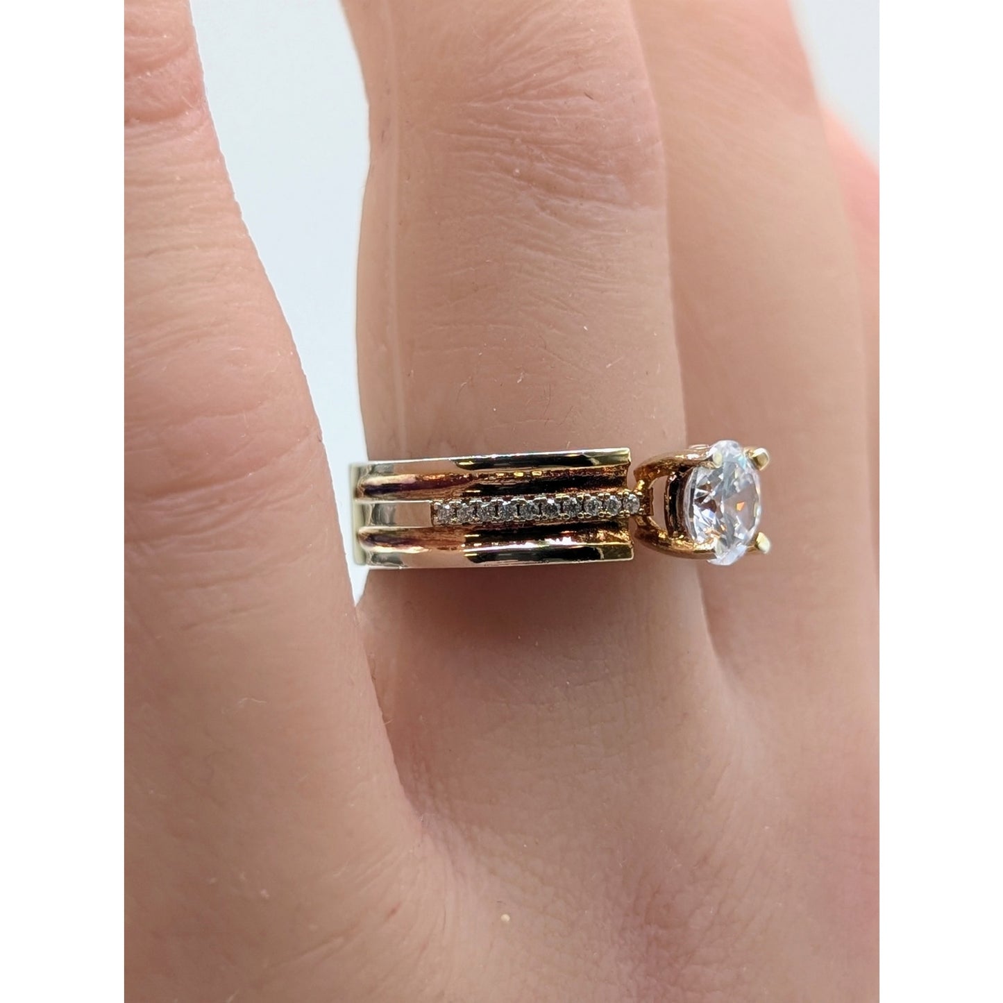 925 Sterling & Vermeil Two Tone CZ Band Ring Size 7