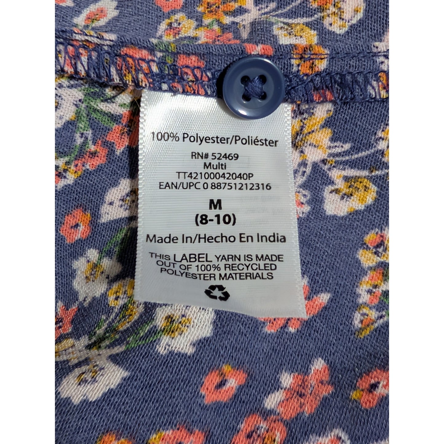 Time and Tru Long Sleeve Floral Knee Length Two Tiered Women's Dress Sz M 8-10