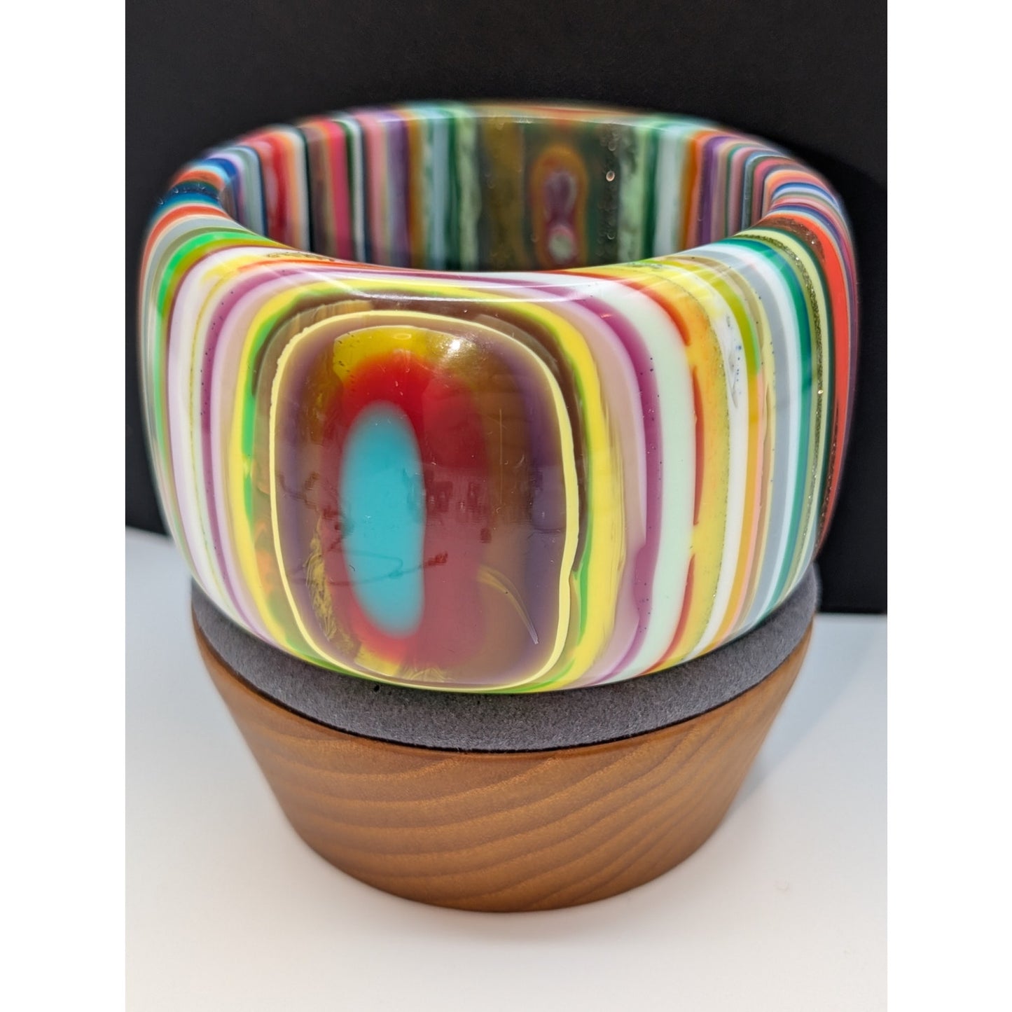 Carlos Sobral, Brazil, RARE! Signed Wide Rainbow Stripe Resin Bangle Bracelet
