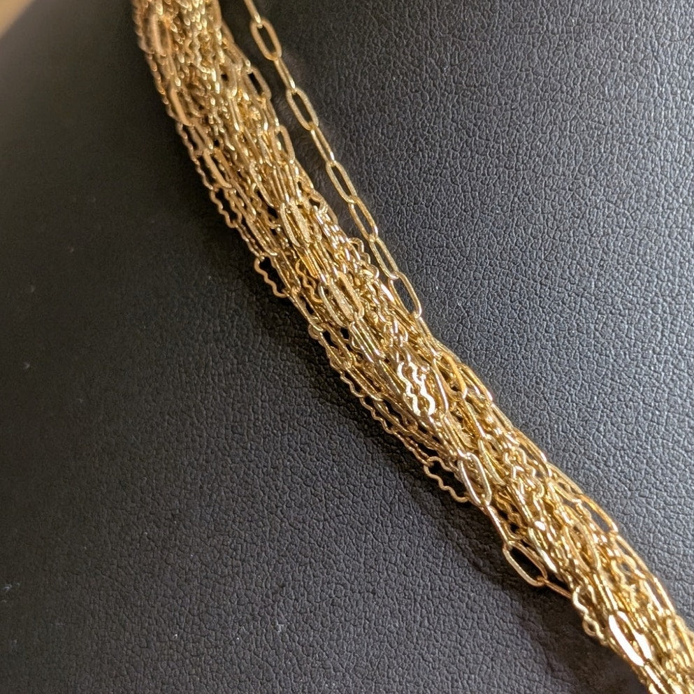VTG Multi Gold Tone Chain Faux Pearl Dangle Tassel Barrel Clasp 16.5" Necklace