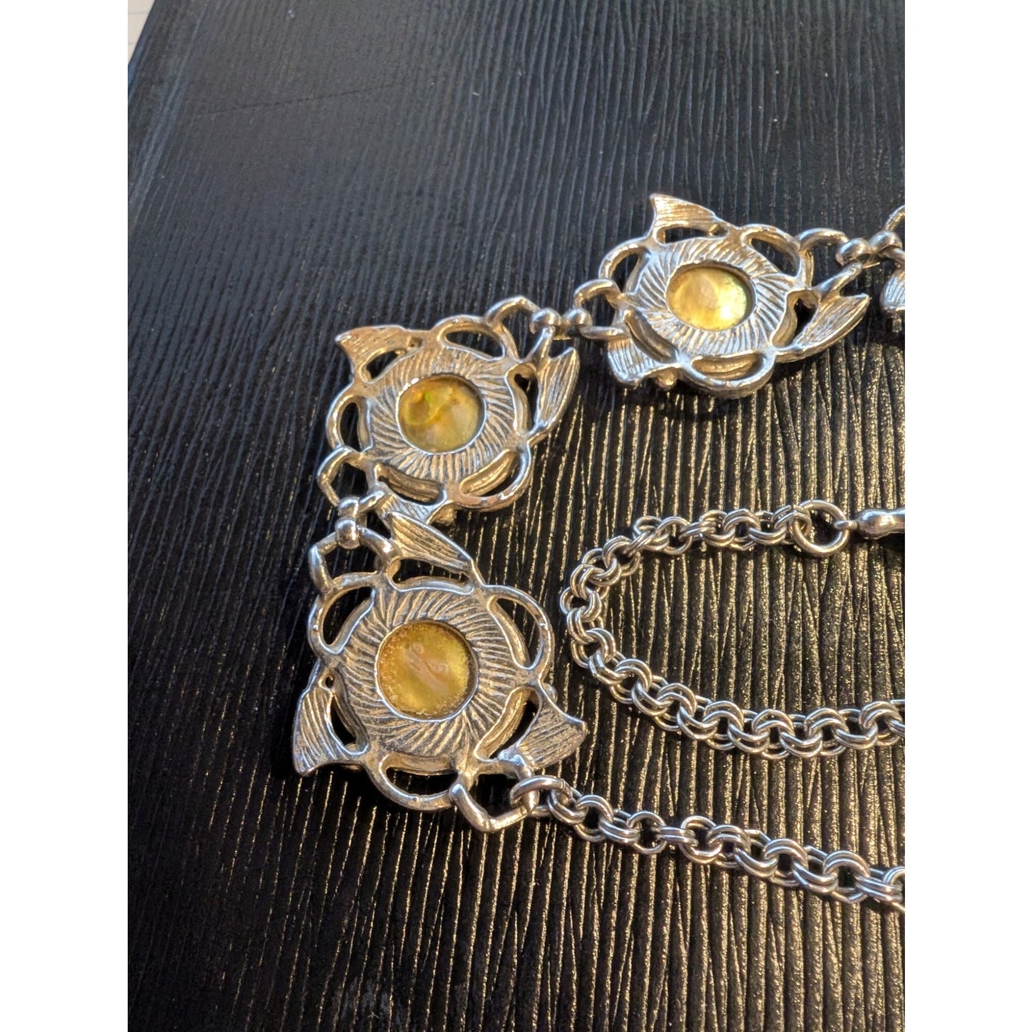 Vintage Silver Tone Abalone Shell Station Chain Hook Clasp 15" Choker Necklace