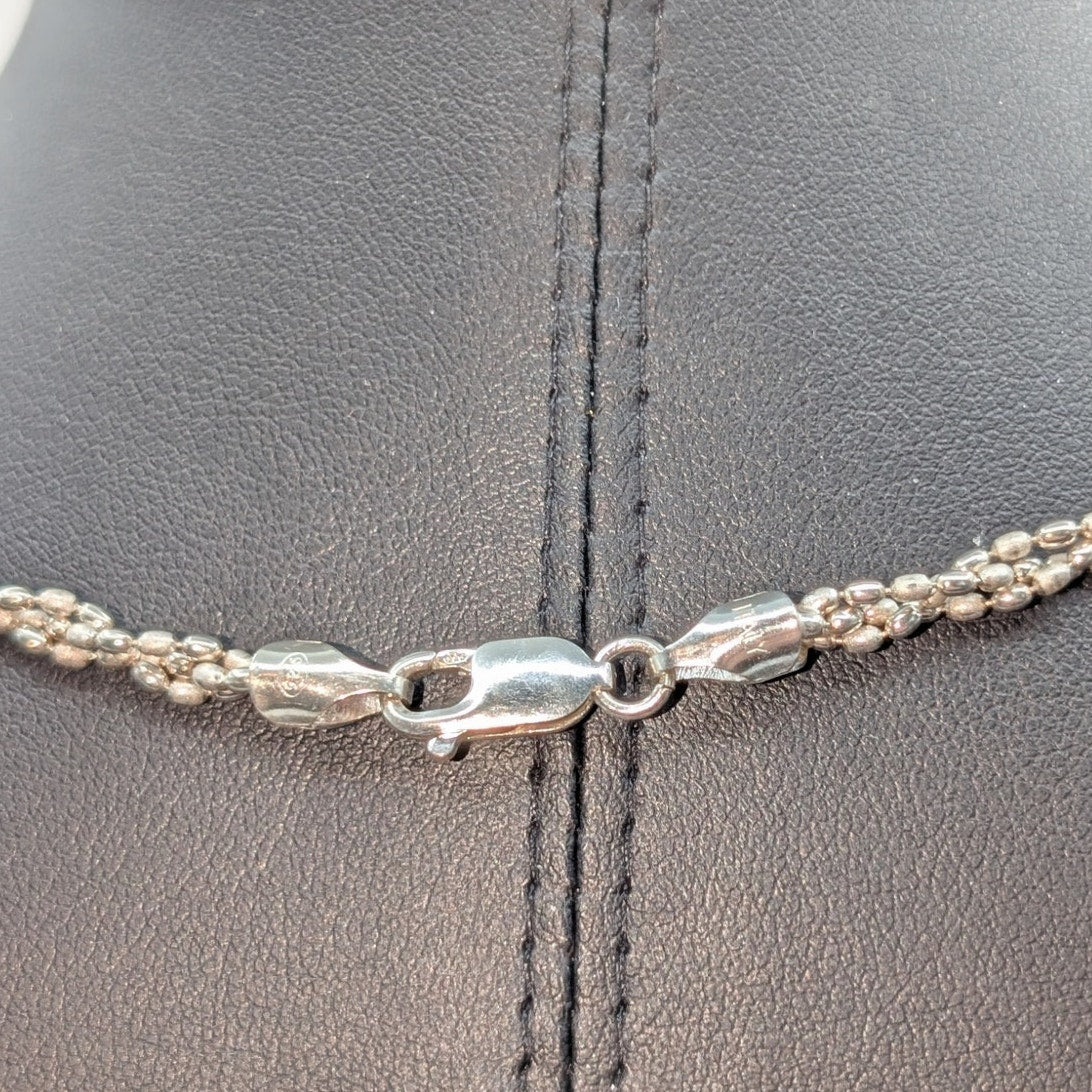 925 Sterling Silver Braided Strands of Satin & Polished Bead 18" Necklace