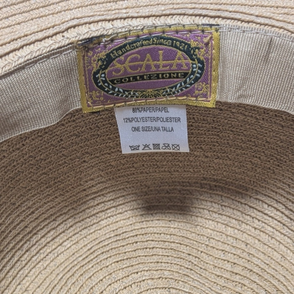 Scala Collezione Tan Packable Sun Beach Paper Straw Hat NWOT One Size