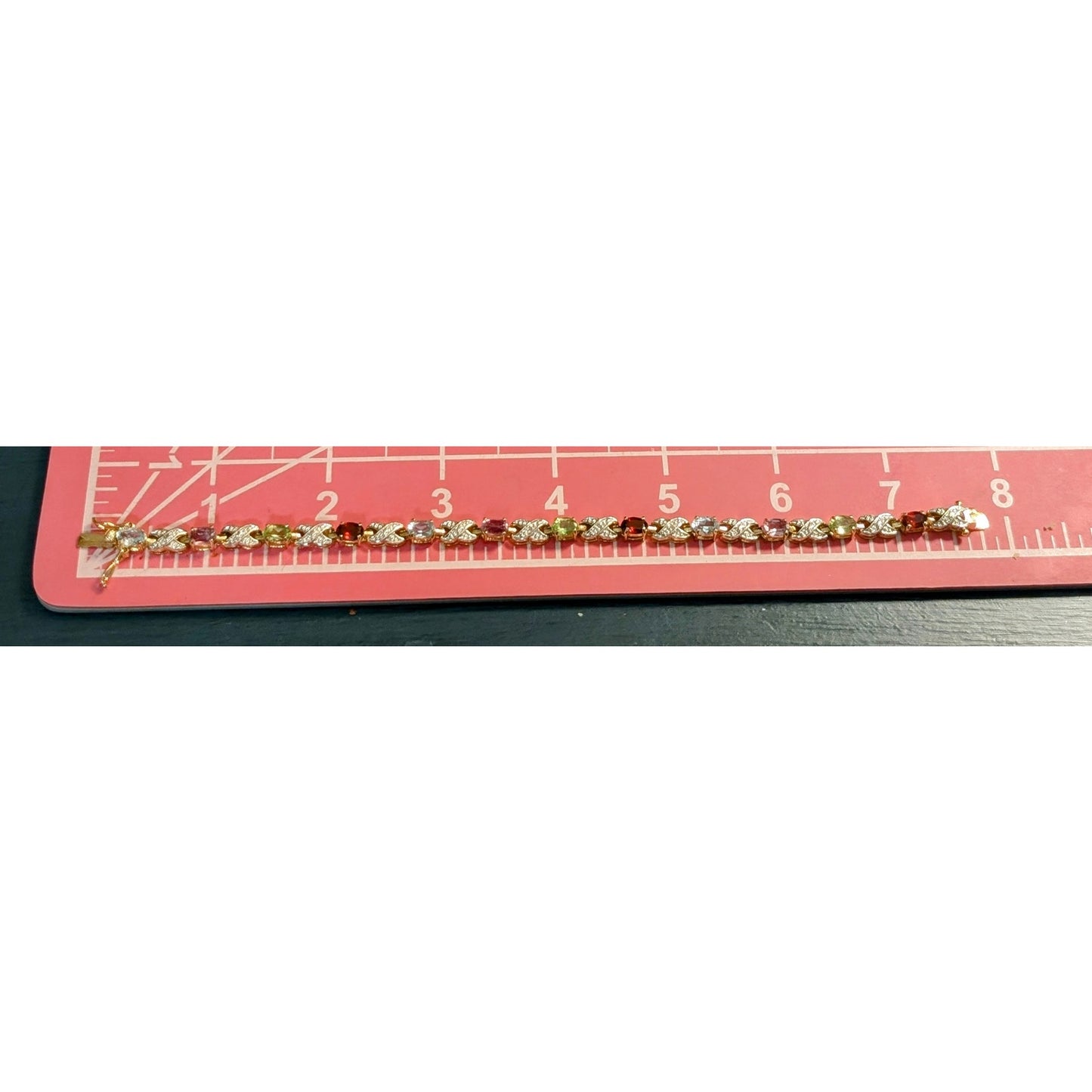 Garnet Peridot Amethyst & Blue Topaz 925 Sterling Vermeil Tennis Bracelet