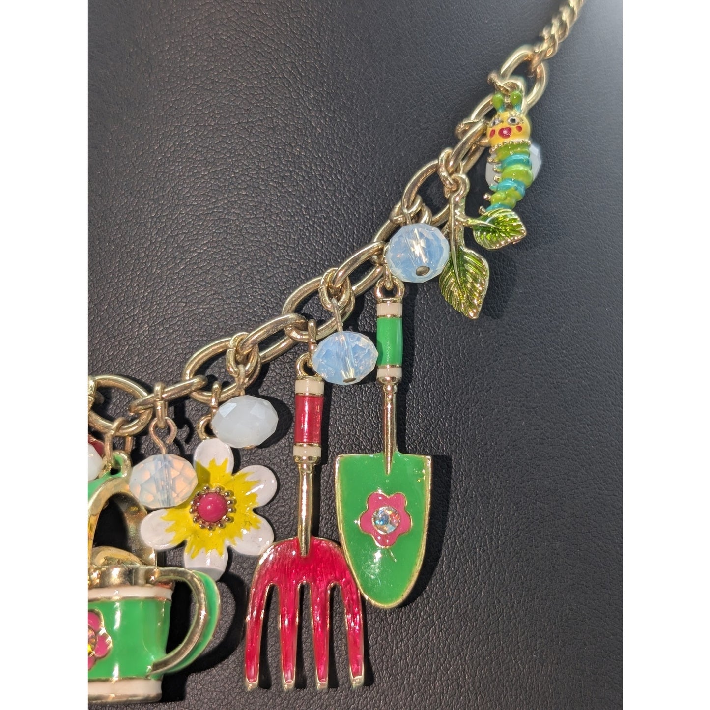 Betsey Johnson Garden Party Gold Tone Charm Dangle 15.75"-18.75" Necklace