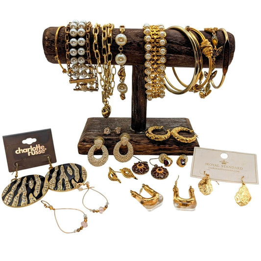 Mixed Lot of Gold Tone Ten Bracelets & Ten Pair of Earrings