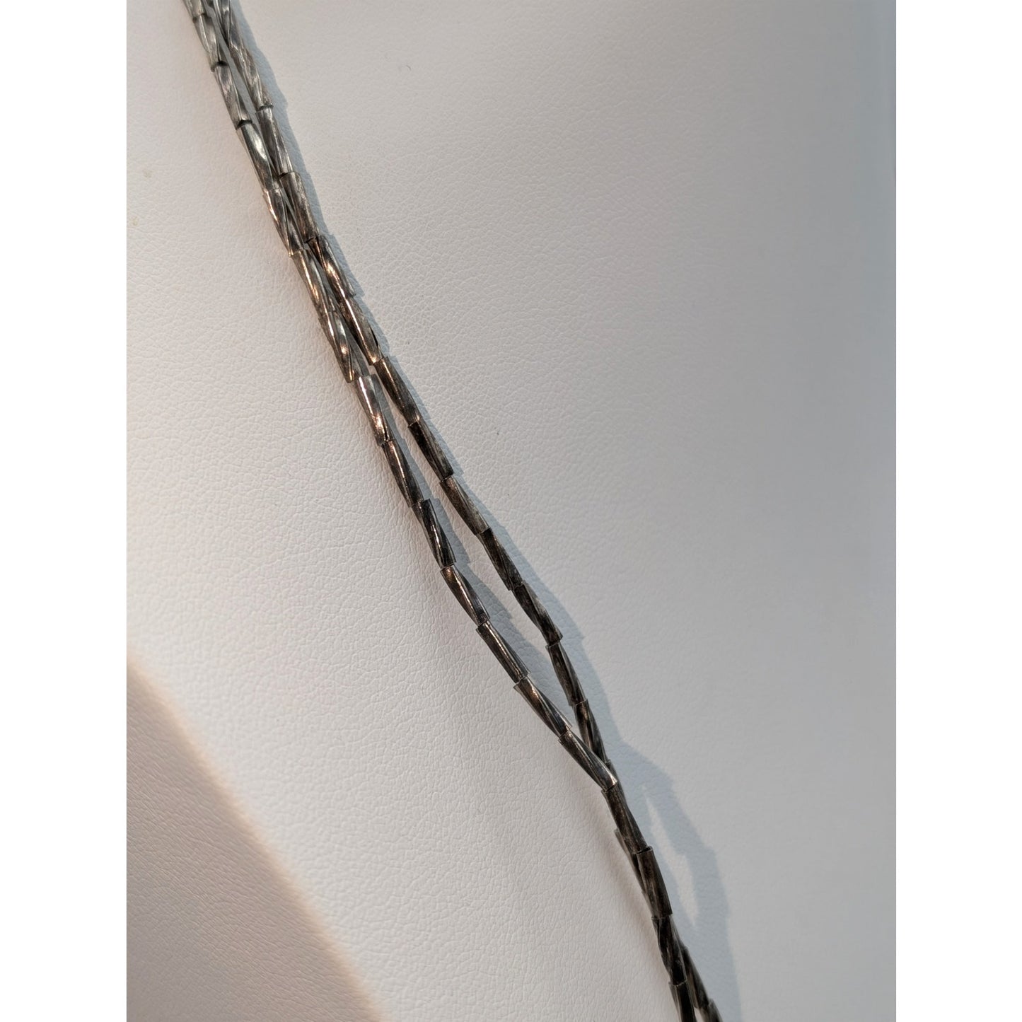 Vintage Twisted Liquid Silver Blue Stone Chip Bead Double Strand 24.5" Necklace