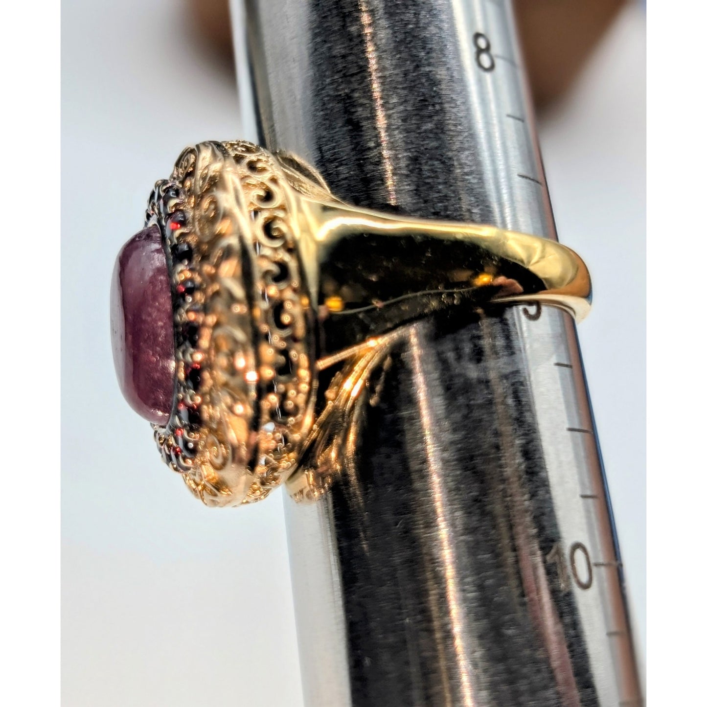 All Stones Test as Ruby 925 Sterling Vermeil Scroll Statement Ring Size 9