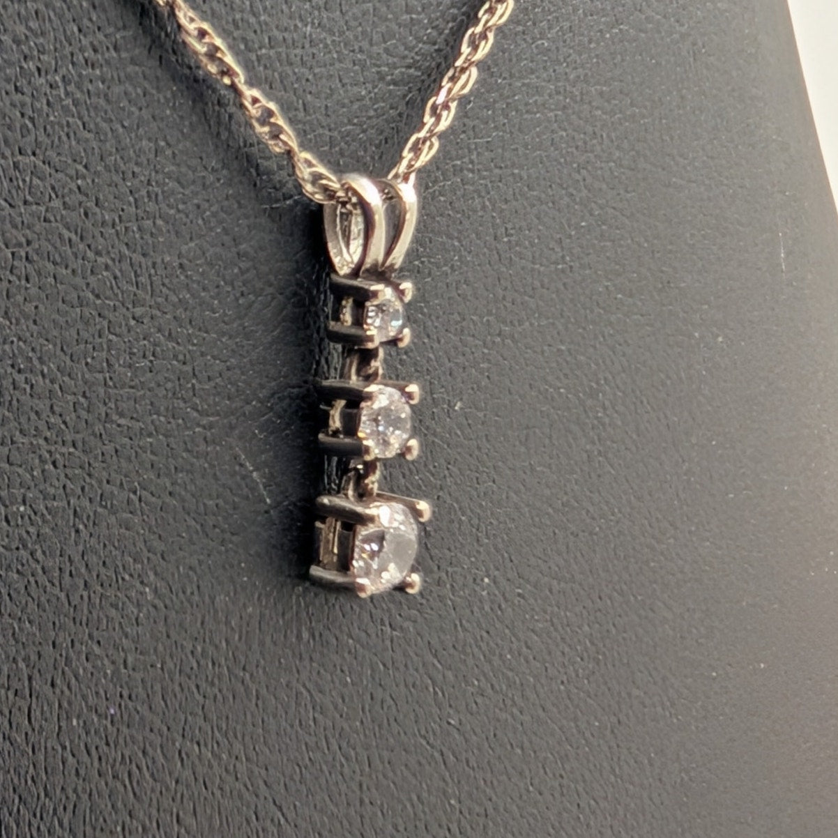 Vintage 925 Sterling Three Graduated Articulated CZ Pendant Chain Necklace