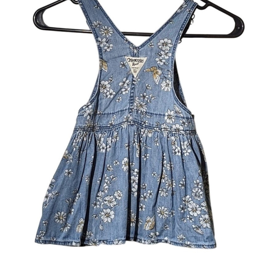 OshKosh B'Gosh Floral Denim Bibbed Jumper Skirt Baby Sz 24M