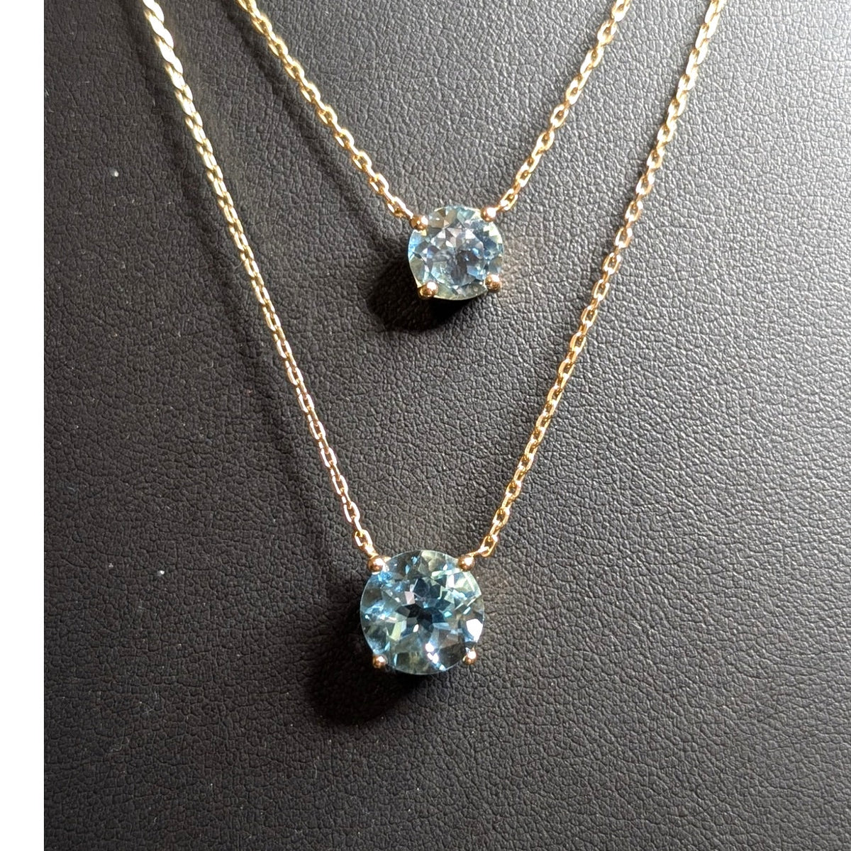 925 Turkey Sterling Vermeil Double Strand Blue Topaz Solitaire Pendant Necklace