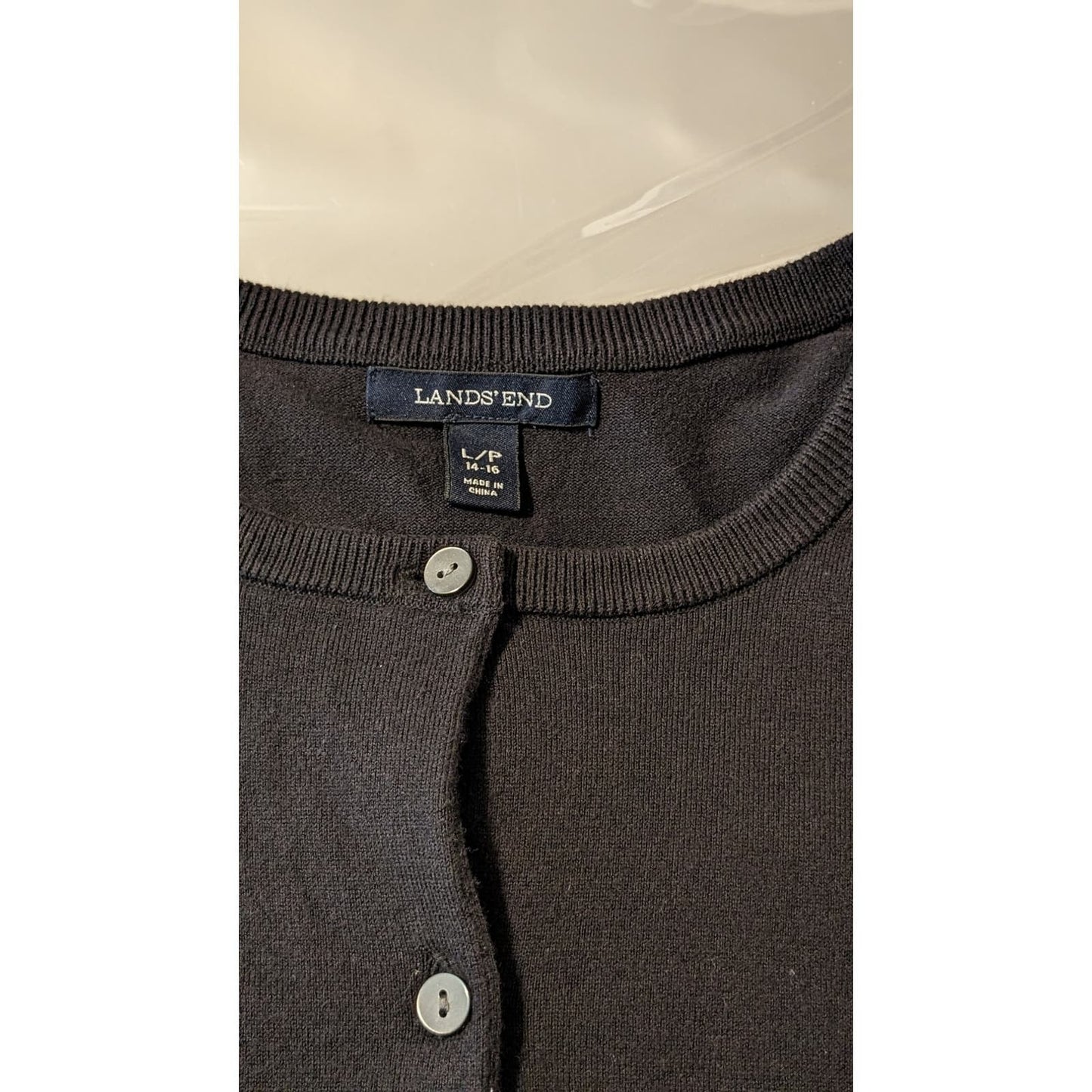 Lands' End Black Closet Staple Button Up Cotton Blend Cardigan Womens Sz L/P