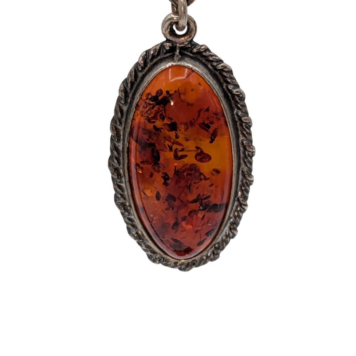 Vintage 925 Sterling Silver Baltic Amber Oval Drop Dangle Earrings