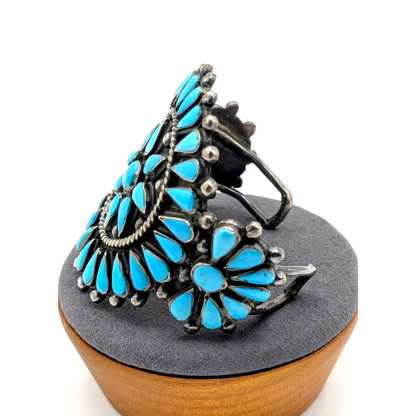 VTG Native ZUNI Sterling Silver TURQUOISE Flower Blossom Cuff Bracelet 92.34g