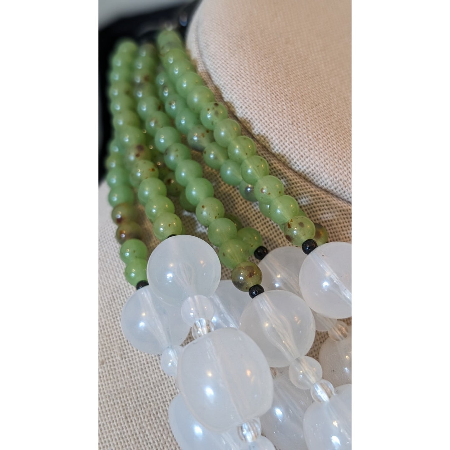 Angela Caputi Seven Strand Semi-Opague Clear & Light Green Acrylic Bead Necklace