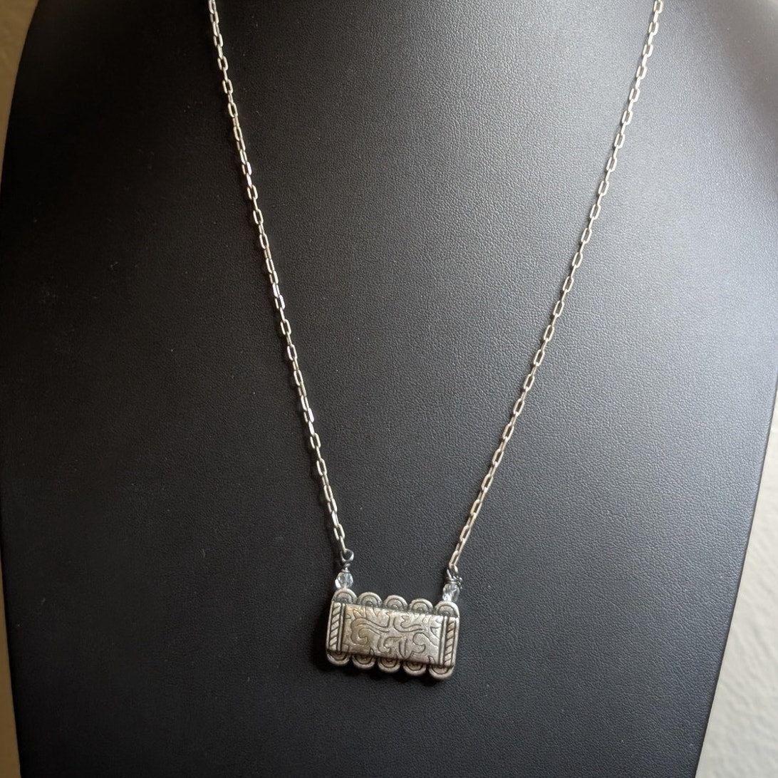 Coldwater Creek Silver Tone Etched Swirl Bar Necklace