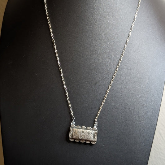 Coldwater Creek Silver Tone Etched Swirl Bar Necklace
