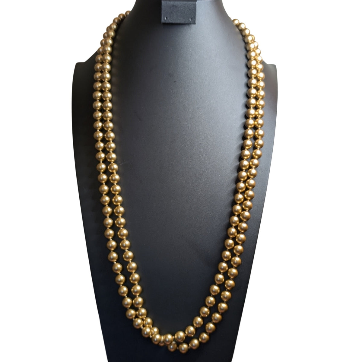 70" Single Strand Individually Knotted Gold Color 8mm Faux Pearl Bead Necklace