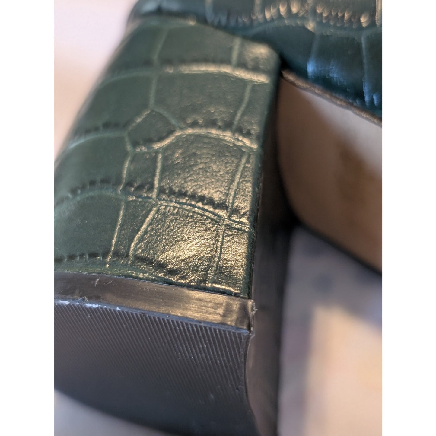 Marc Fisher Green Leather Animal Print Embossed 3" Heel Zip Ankle Boots Sz 9