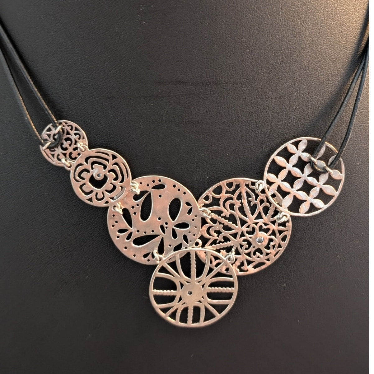 Silpada Retired Sterling Filigree Artful Design Black Leather Cord Necklace