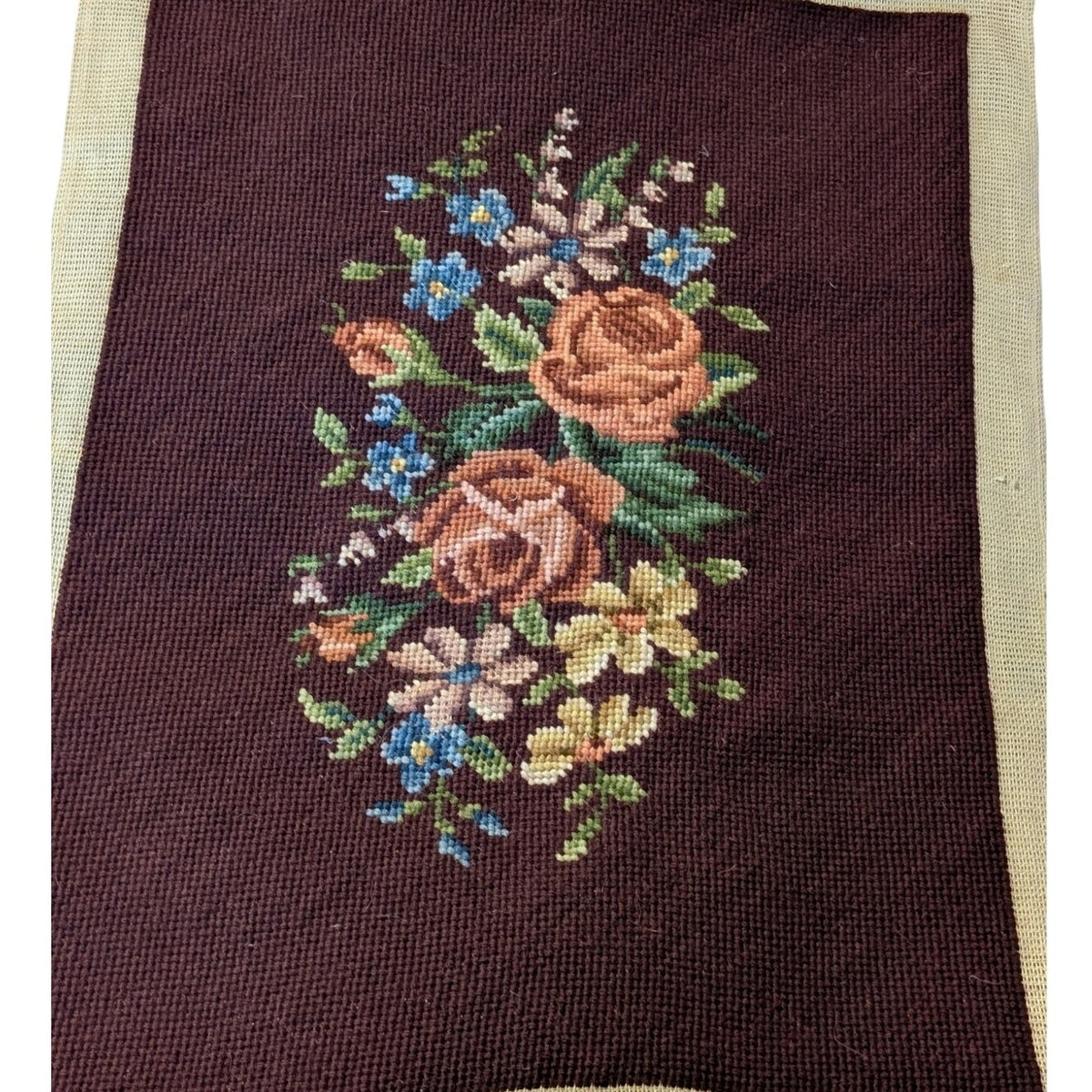 Vintage Burgundy Floral Arrangement Completed Needlepoint Design