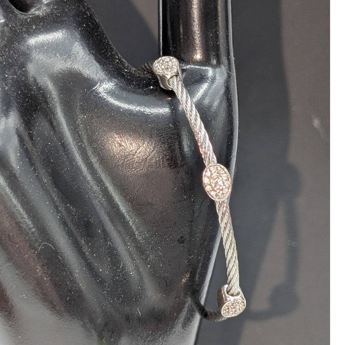 925 Sterling Silver Cable Three CZ Station Bracelet