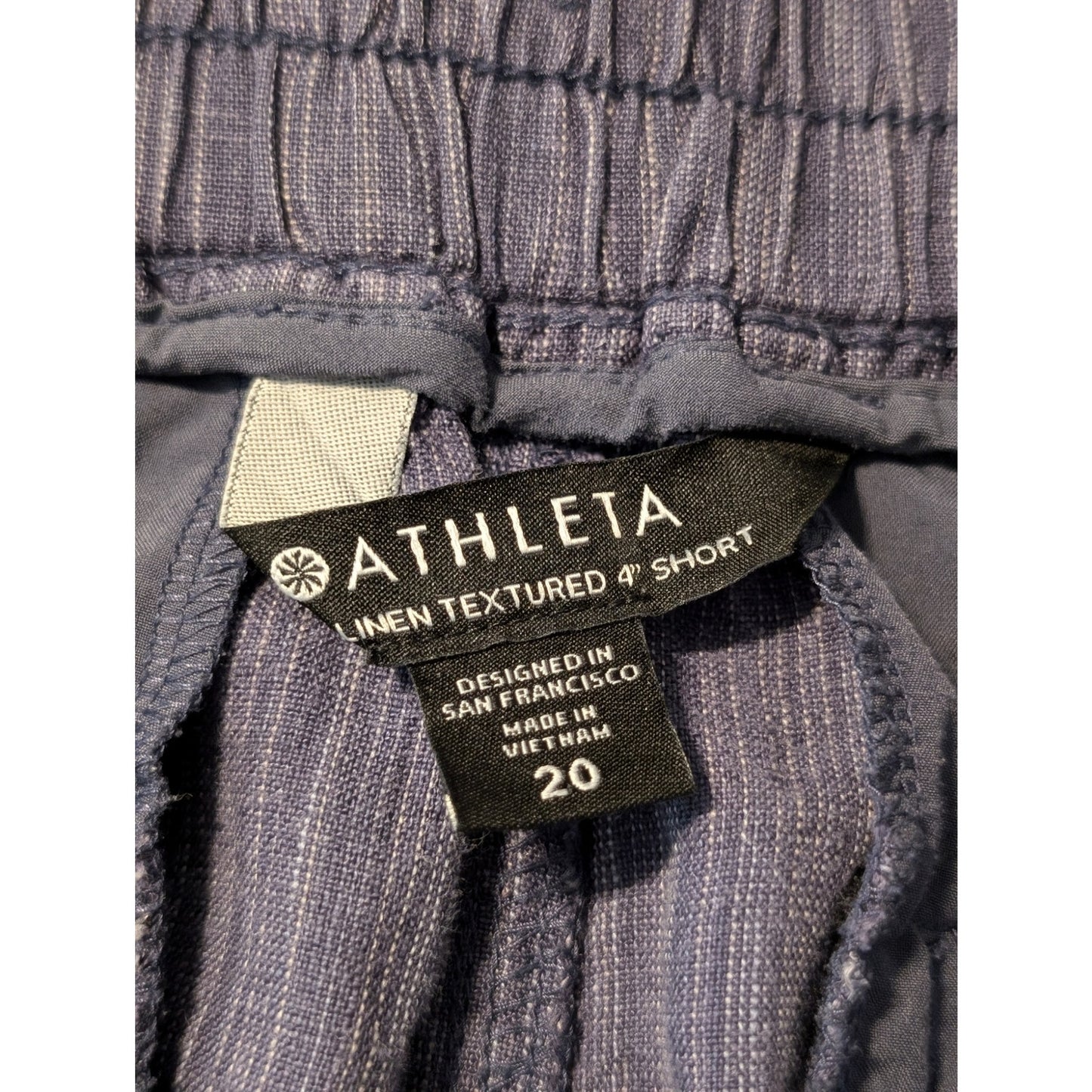 Athleta Cabo Navy Linen Textured 4" Elastic  Drawstring Waist Short Womens Sz 20