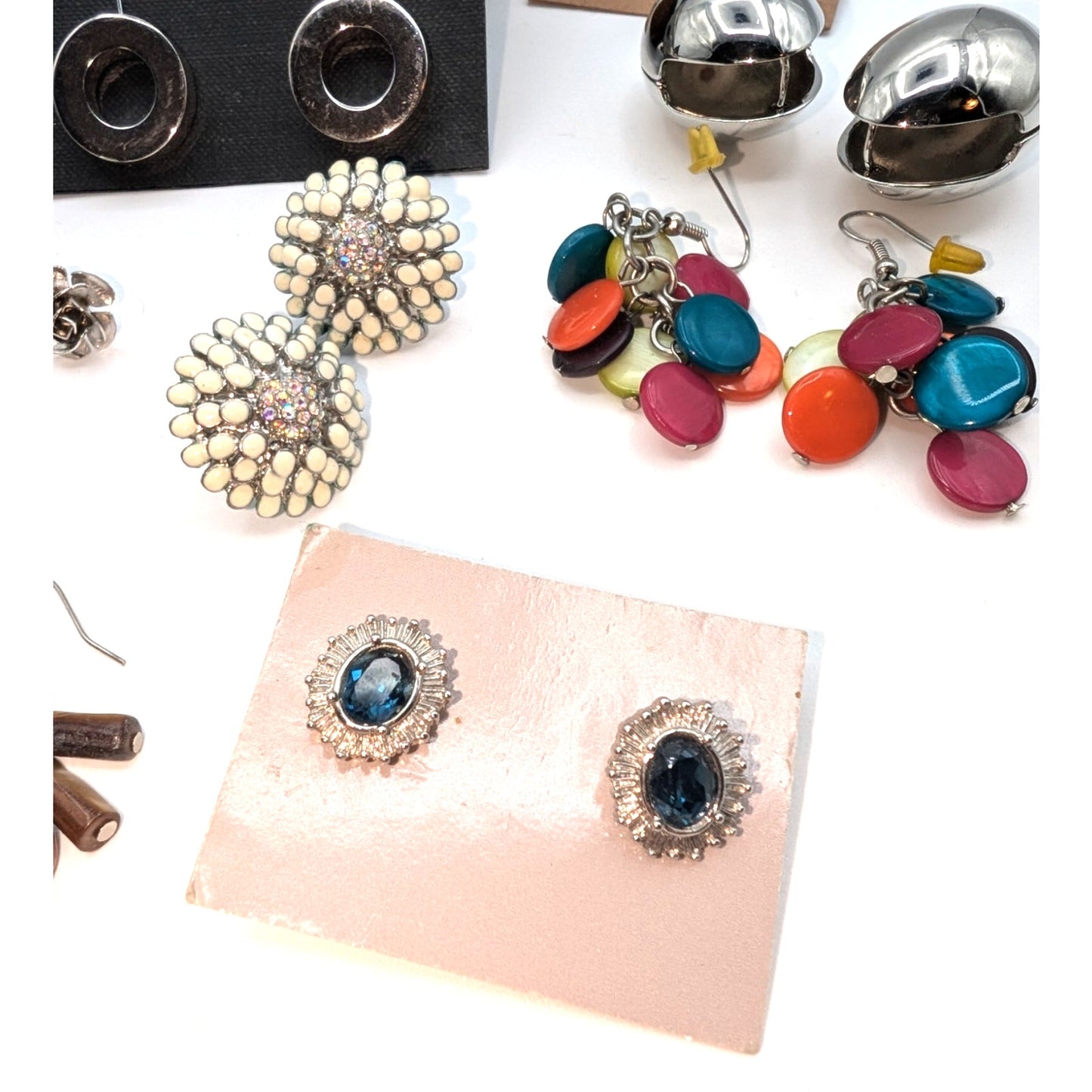 Lot of Eleven Pair of Silver Tone Earrings Some New With Tags