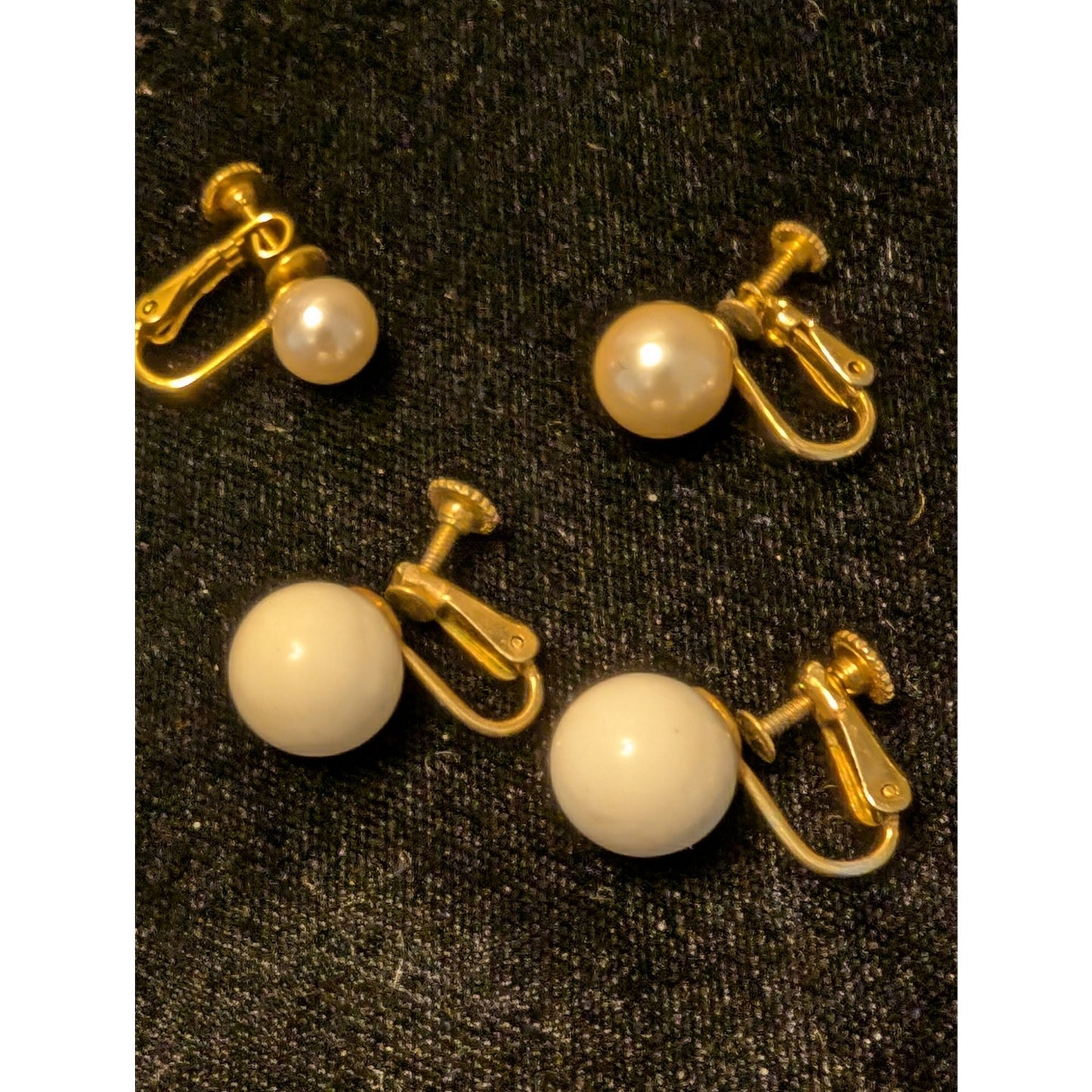 Three Pair Cream Theme Vintage Clip On & Screw On Earrings
