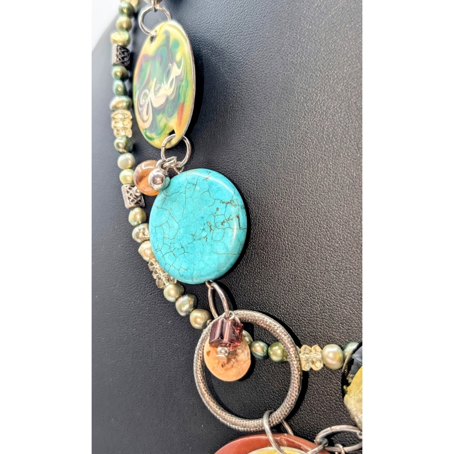 Green Freshwater Pearl Crystal Toggle Necklace & Beaded Fun Costume Necklace