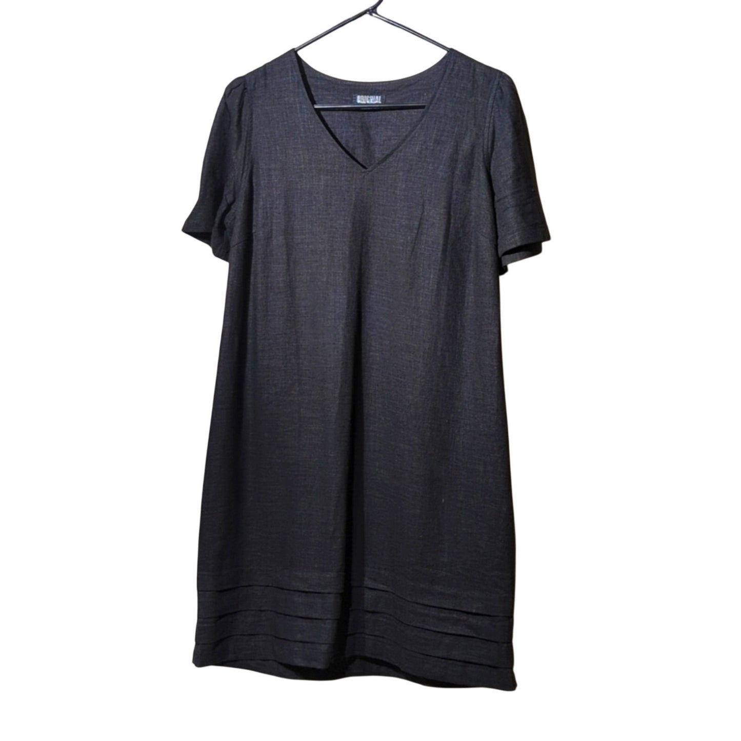Original Nicole Miller Linen/Viscose Black Classic V-Neck Sheath Dress Size S