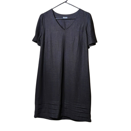 Original Nicole Miller Linen/Viscose Black Classic V-Neck Sheath Dress Size S