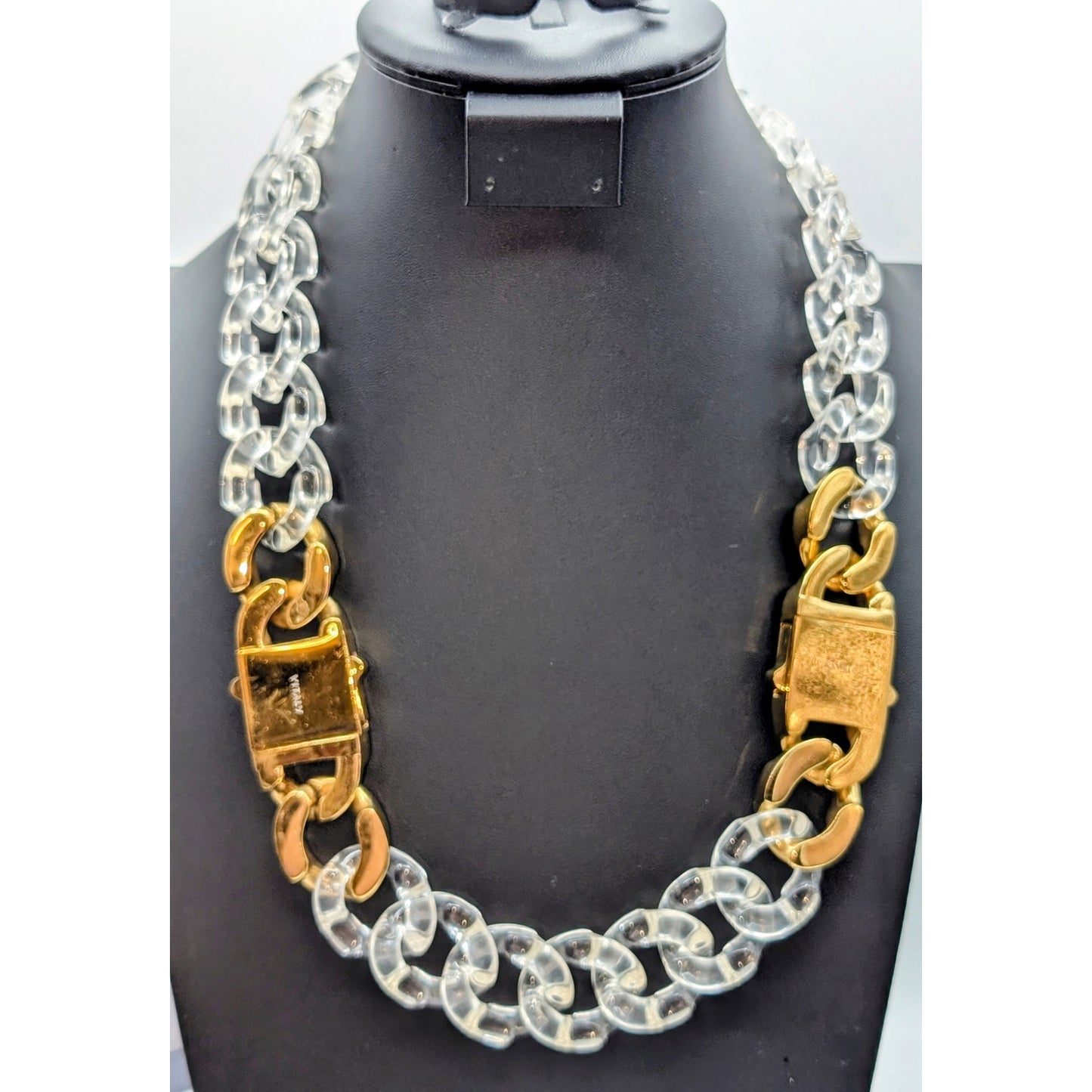 Vitaly Clear Lucite Cuban Chain Gold Tone Buckle Clasp Necklace & Bracelet Set