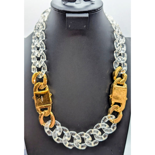 Vitaly Clear Lucite Cuban Chain Gold Tone Buckle Clasp Necklace & Bracelet Set