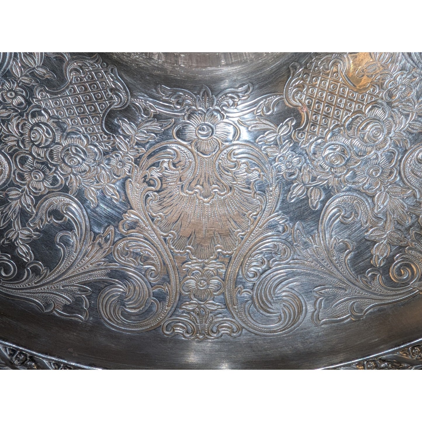 Wm Rogers & Son Spring Flowers 2066 Silver Plate Chip & Dip Platter Tray VTG