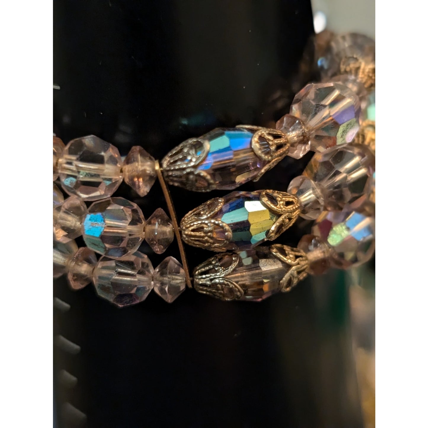 Vintage Three Strand Purple Aurora Borealis Crystal Necklace & Bracelet Set