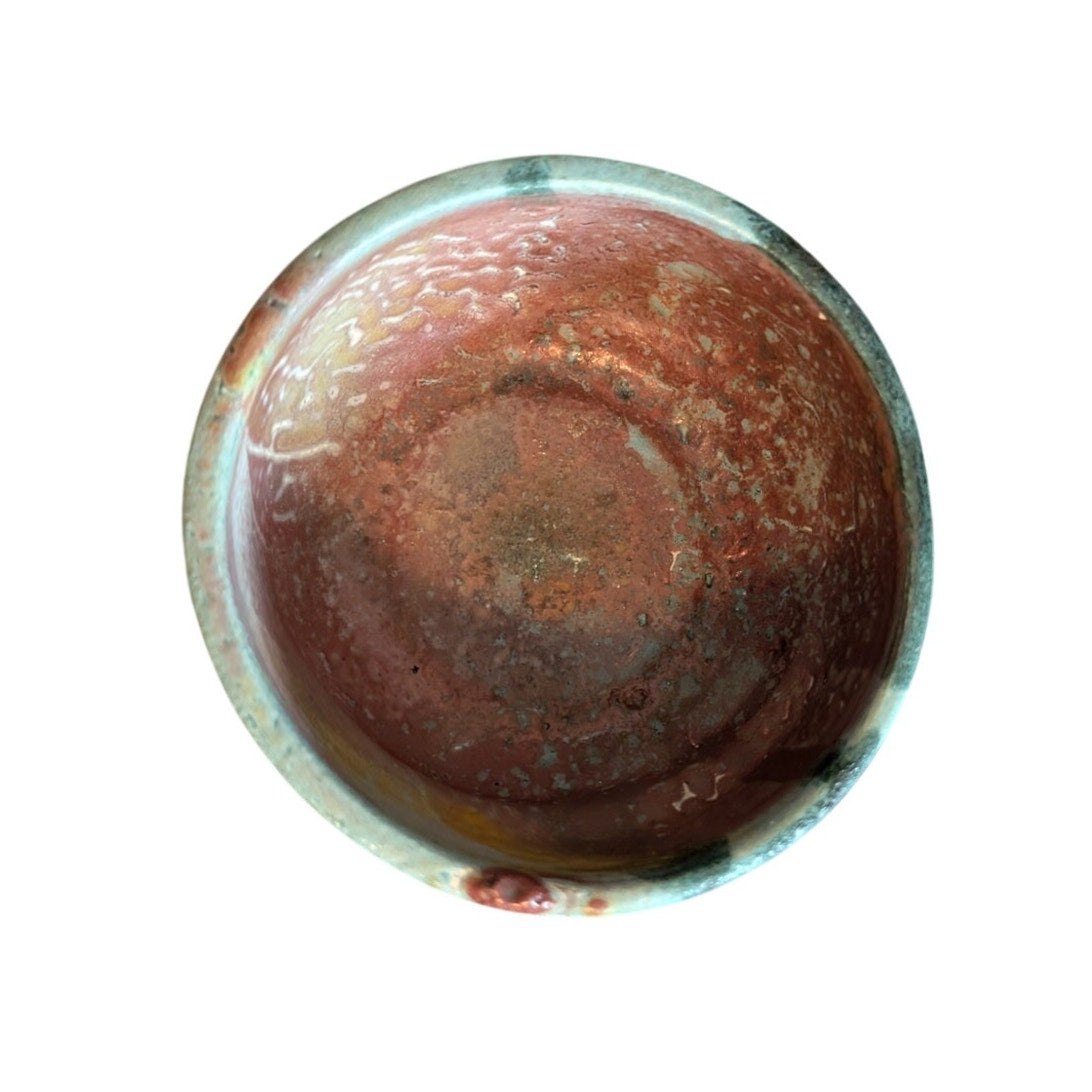 Signed ML Studio Pottery Turquoise Copper Gold Shine Bowl