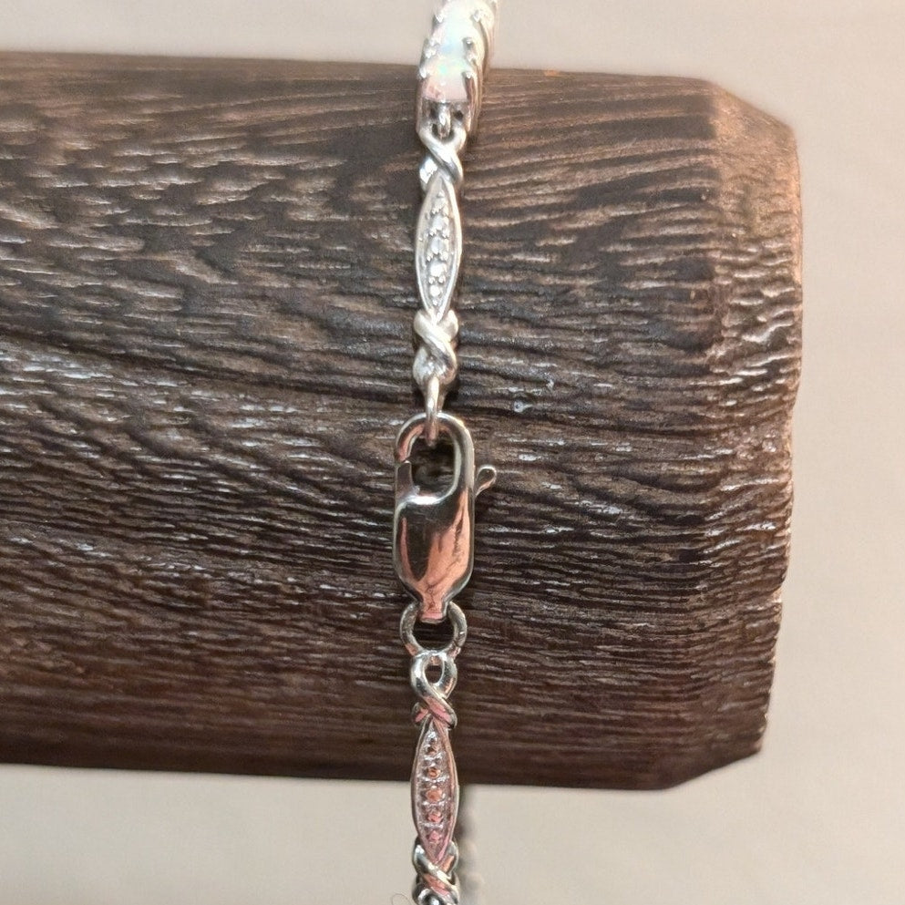 925 Sterling Silver Opal October Birthstone Tennis Bracelet