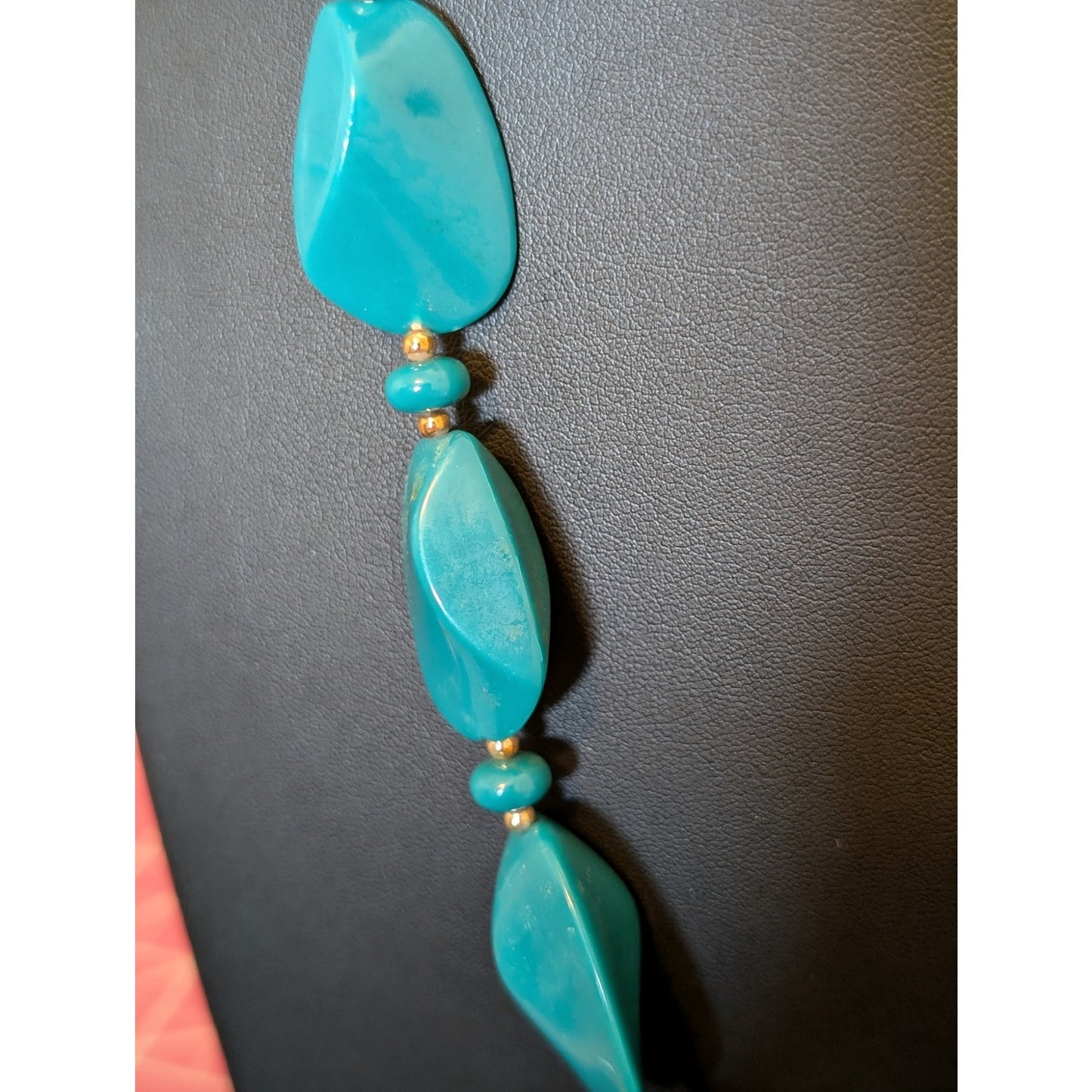 Vintage Teal Acrylic Bead Long Necklace W/ Fold Over Clasp