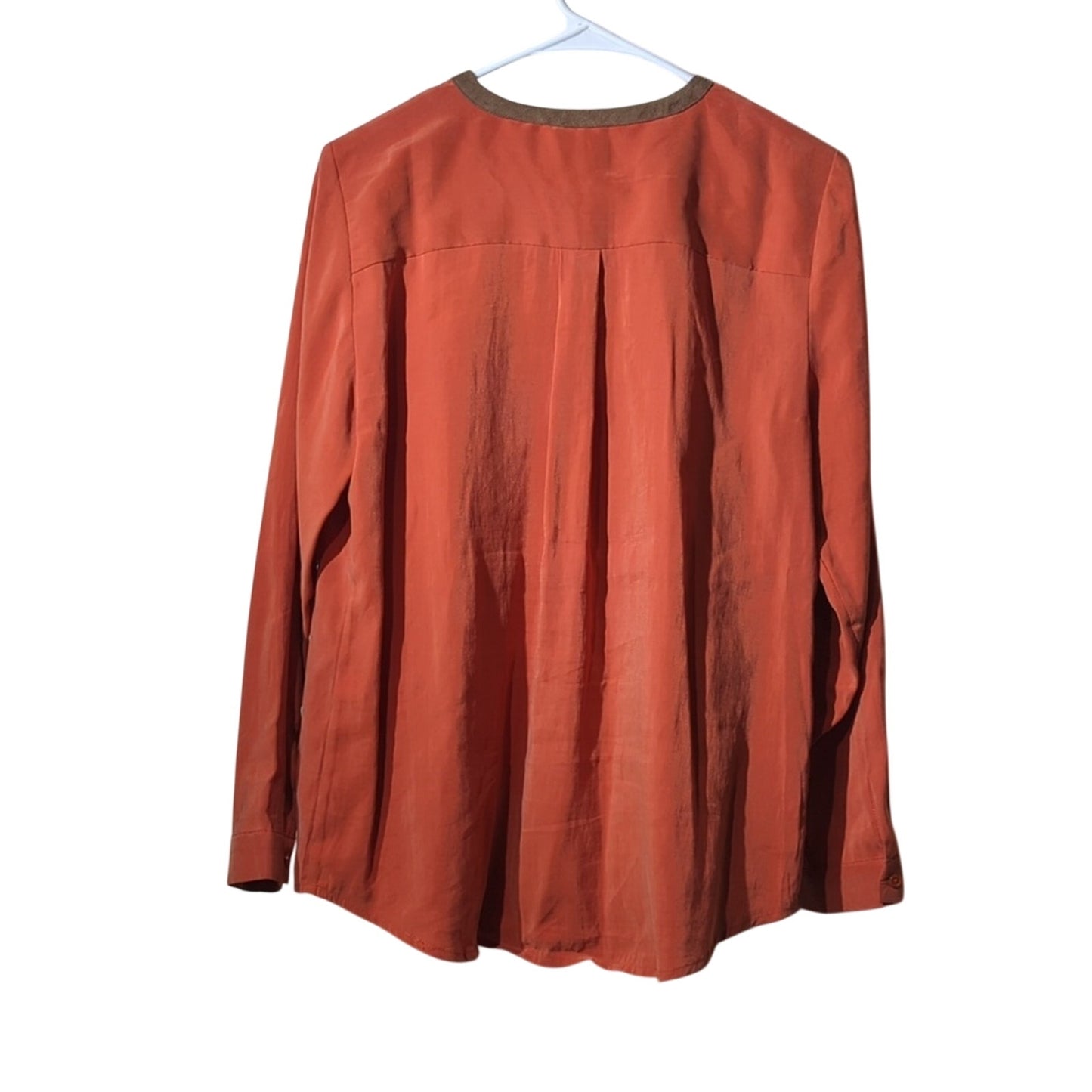 Chico's Burnt Orange Snap Front Blouse w/ Suede Like Trim Women's Sz 1 (Med.-8)