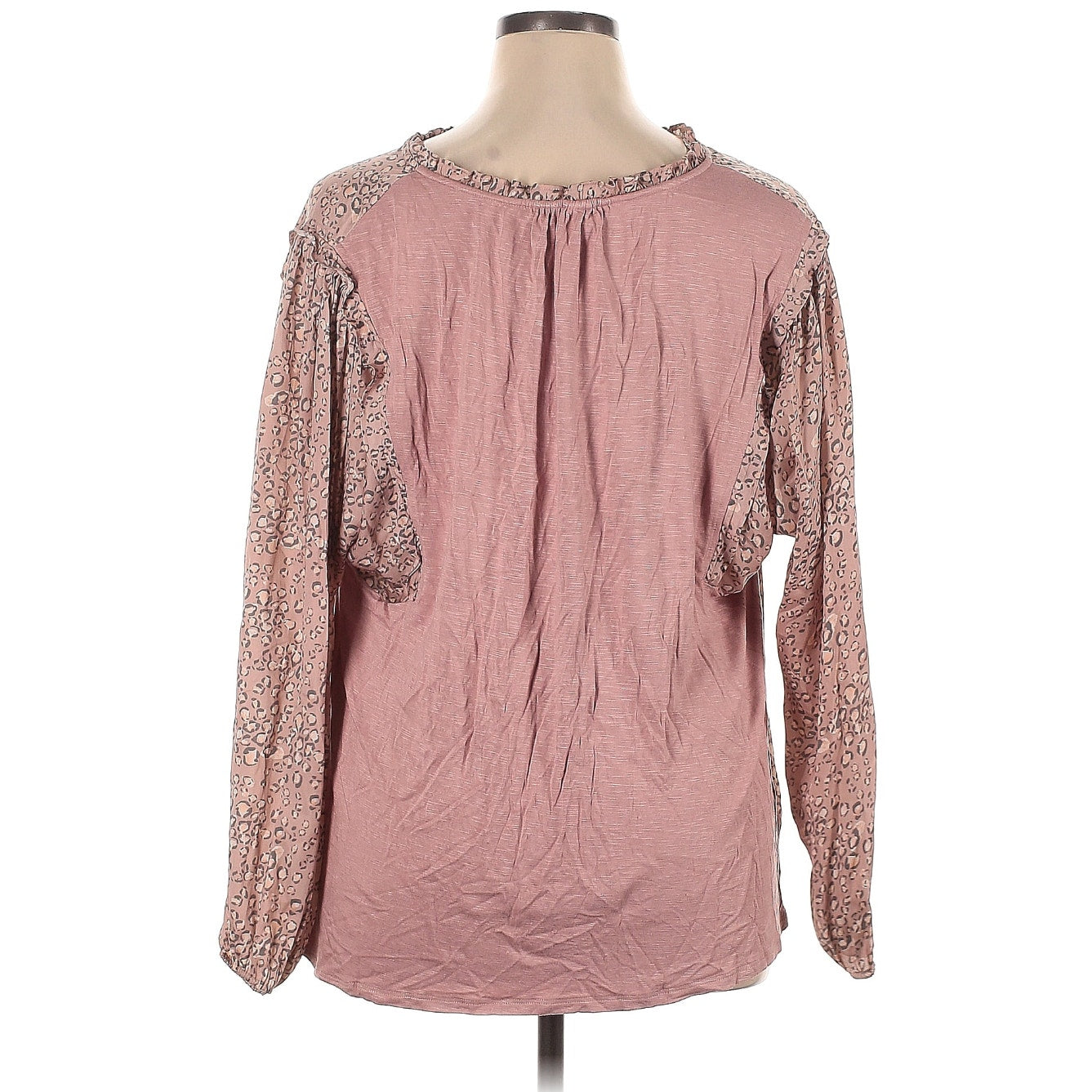 Left Coast by Dolan Rose Animal Print Ruffle Tie Neck Long Sleeve Blouse Sz 1X