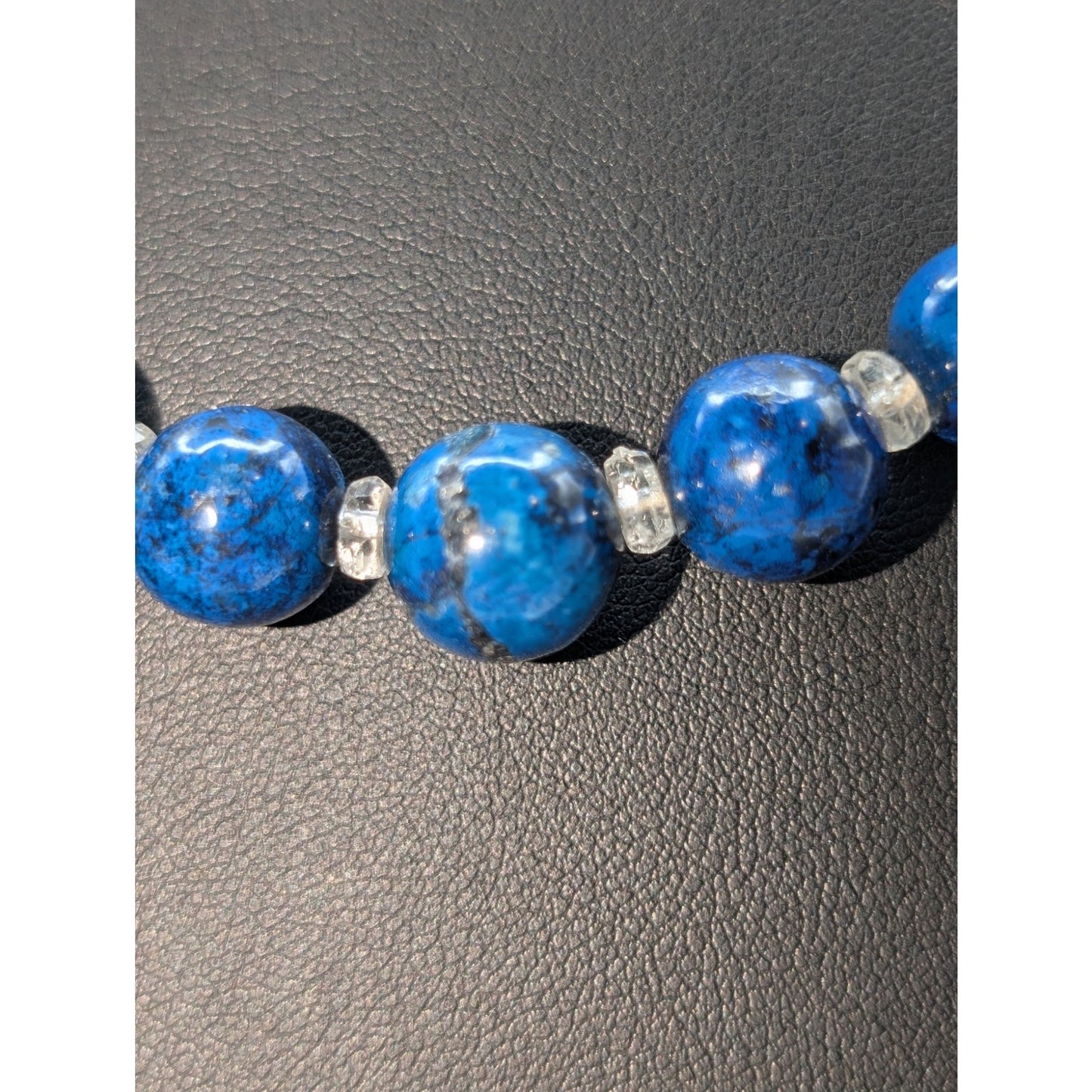 VTG 14K Gold Clasp Navy Blue Black Vein Graduated Beads & Crystal 21" Necklace