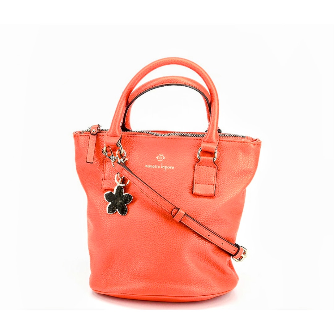 Nanette Lepore Orange Leather Satchel W/ Orange Flower Charm