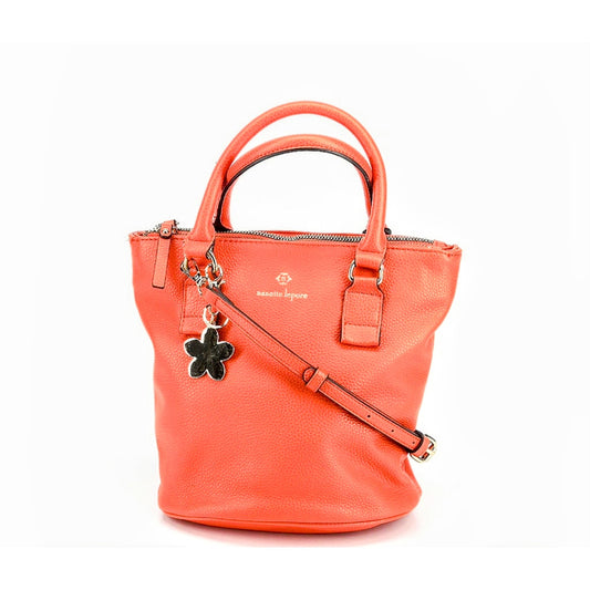 Nanette Lepore Orange Leather Satchel W/ Orange Flower Charm