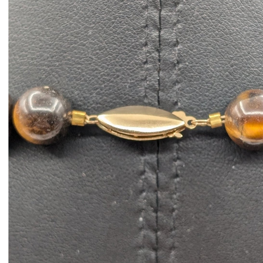 Vintage 14K Yellow Gold Tiger's Eye Stone Bead 24" Necklace 64.92g