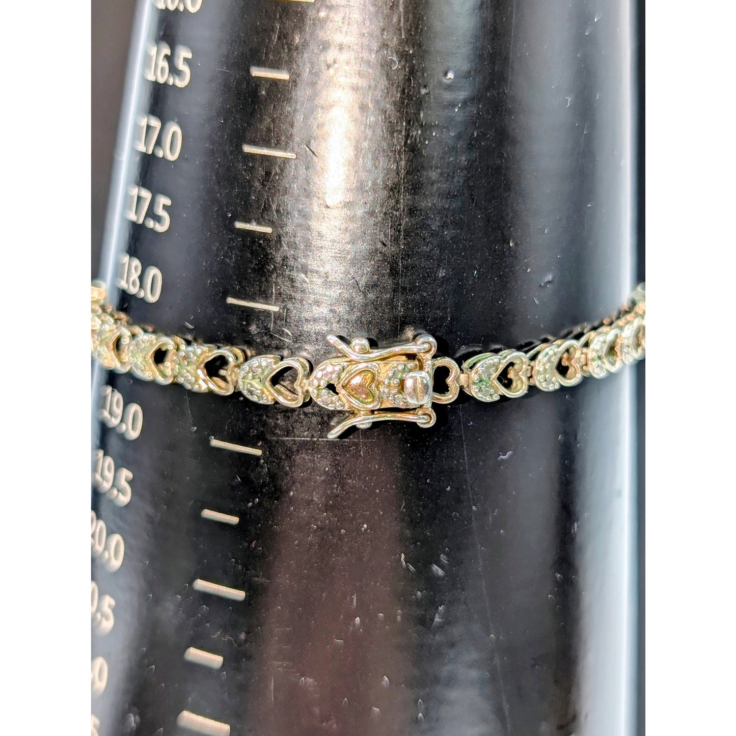 VTG 925 Sterling Silver Two Tone Dainty Heart Tennis Bracelet