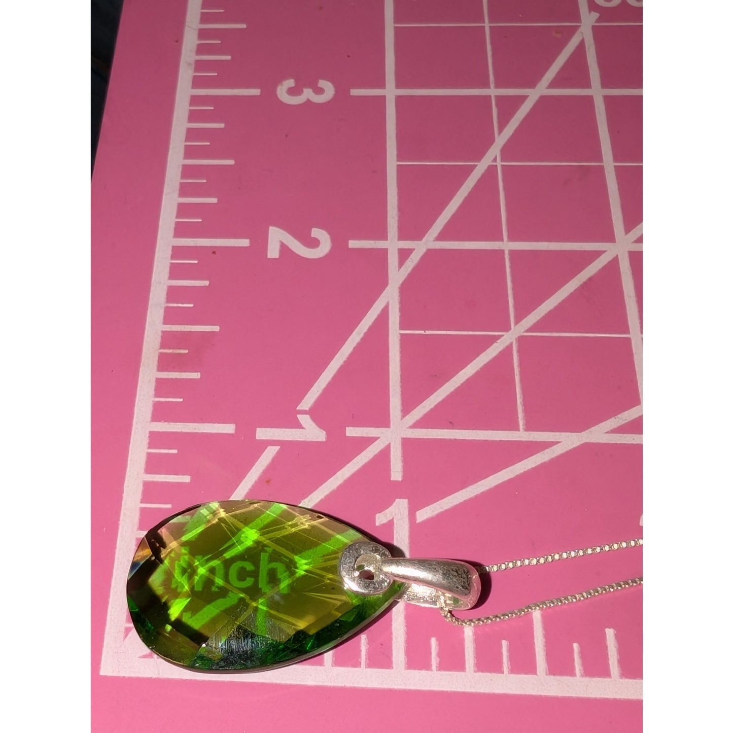 925 Sterling Silver Green Faceted Crystal Teardrop Pendant 18.5" Necklace