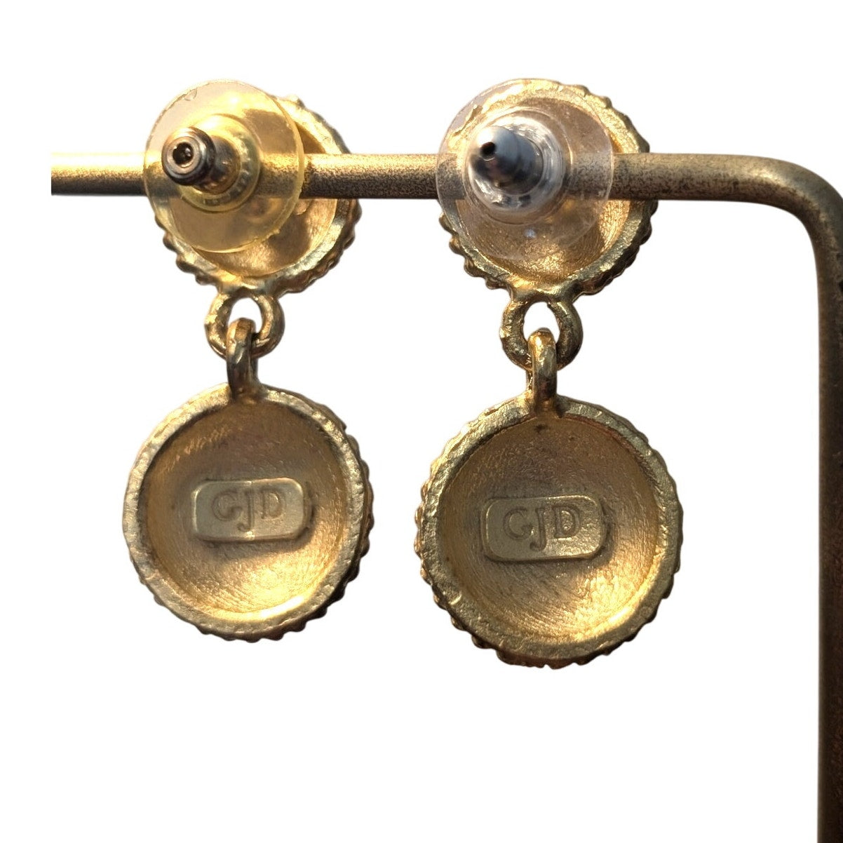 Vintage Ginnie Johansen GJD Designer Gold Tone Rope Dangle Pierced Earrings
