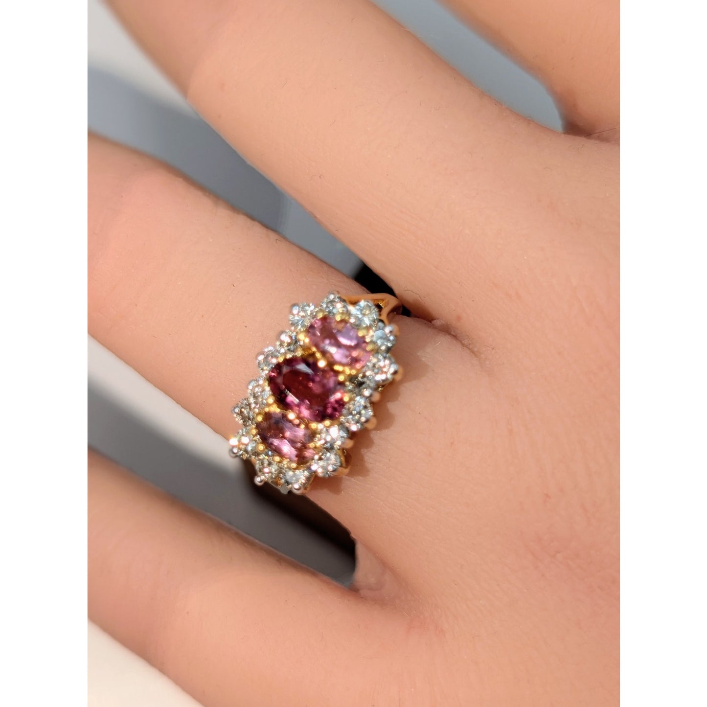 Vintage Early 2000's 18k Pink Tourmaline and Diamond Ring Sz 5.25-5.50