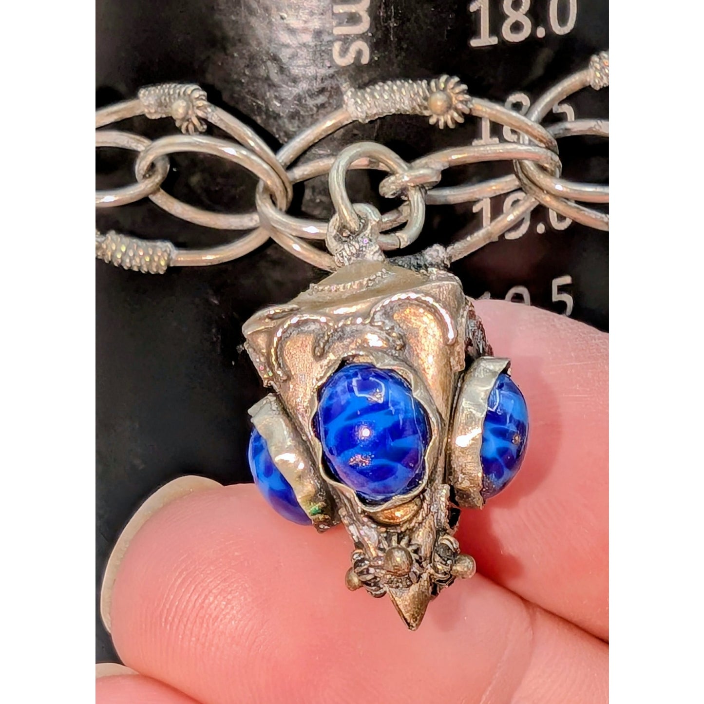 Antique Etruscan Revival 800 Silver Ornate Multi-Stone Charm Fob Bracelet